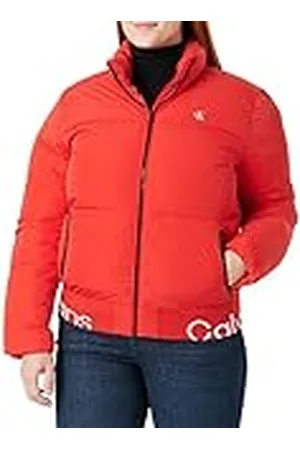 Calvin Klein Vrouwen Plus Logo Zoom Korte Puffer Gewatteerde Jassen, Candy Apple, 3XL, , 3XL