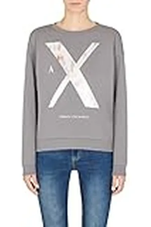 Armani Exchange Dames Sustainable, Gedrukt Logo, Geribbelde Hem Sweatshirt, , Large, , L