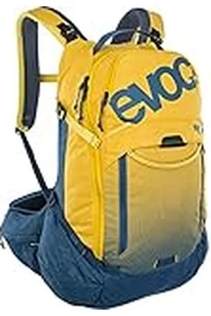 Evoc TRAIL PRO 26l protector rugzak voor fietstochten, rugzak (LITESHIELD PLUS rugprotector, lichtgewicht fietsrugzak, brede heupvinnen, 3l hydratatie blaas compartiment, maat: S/M), Curry/Denim