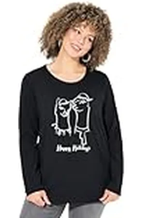 Ulla Popken Dames grote maten grote maten plus size kerstshirt, klassiek, ronde hals, lange mouwen, , 46-48