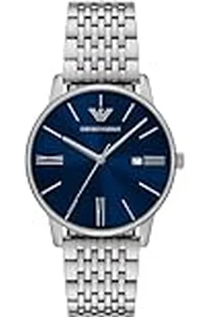 Emporio Armani Horloge Voor Mannen, Kwartsuurwerk en 42mm Kastmaat met Roestvrij stalen, Lederen of Siliconen bandBlauw en zilverkleurigBlauw en zilverkleurig