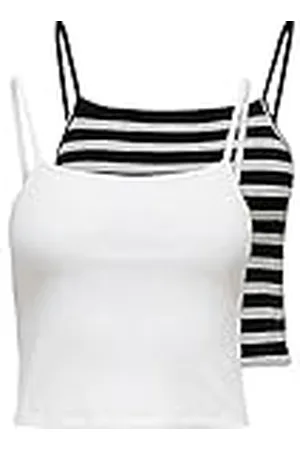 ONLY Dames ONLLARRA Cropped Singlet JRS NOOS 2PACK Top, Cloud Dancer/Pack: Zwart Met Strepen, XL