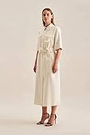 Seidensticker Blousejurk voor dames, jurk met ceintuur, regular fit, maxi-jurk, hemdblousekraag, korte mouwen, viscosemix, , 36