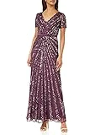 Maya Deluxe Maxi dames verfraaid pailletten jurk lange korte mouw V-hals hoge Empire taille een cut glanzend prom bruiloft bruidsmeisje, , 40