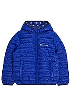 Champion Legacy Outdoor K - Light WR Allover Contrast Logo Hooded Jacket, Blue Electric, 3-4 jaar unisex - kinderen en jongeren SS24