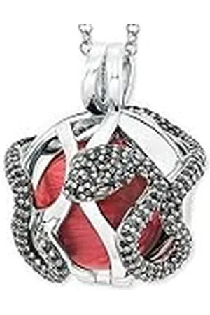 Engelsrufer Damen Halskette aus Sterling Silber mit Klangkugel Anhänger Silber in der Größe XS mit roter Klangkugel und Zirkonia, Karabinerverschluss, nickelfrei, Größe: 60+5+5 cm, ERN-25-EDEN-XS-ZIB