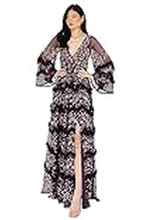 Maya Deluxe Maxi-jurk voor dames, V-hals, pailletten, ruches, Empire-taille, split, voor bal, bruidsmeisje, bruiloftsgast, , 46