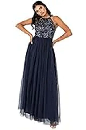 Maya Deluxe Maxi-jurk voor dames, bruidsmeisje, halterjurk, pailletten, versierd, eindexamenfeest, bruiloft, , 38