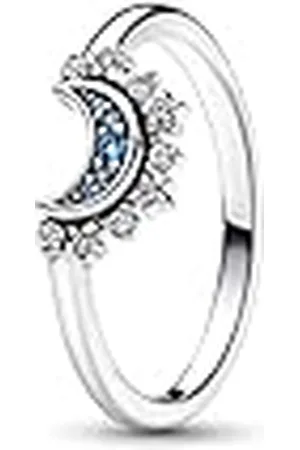 PANDORA Moments Himmlisch Funkelnder Blauer Mondring aus Sterling Silber mit klaren Cubic Zirkonia Steinchen in der Größe 52, 192675C01-52