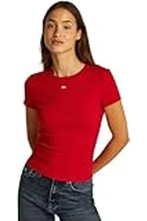 Tommy Hilfiger Dames TJW Slim Essential Rib SS DW0DW17383 S/S T-shirt, rood (Red Hot), S, , S
