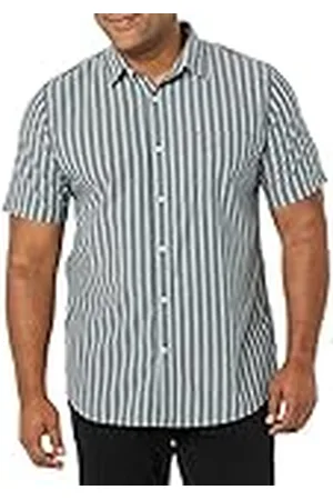 Amazon Heren Slim-Fit Poplin Shirt met korte mouwen, marineblauw gestreept, XX-Large