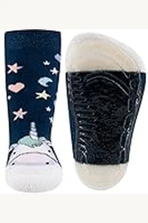 Ewers Stopper sokken unicorn, sokken met antislip zool voor meisjes, antislip sokken met rubberen zool, MADE IN GERMANY, 1 paar antislip kindersokken, blauw, maat 29-30