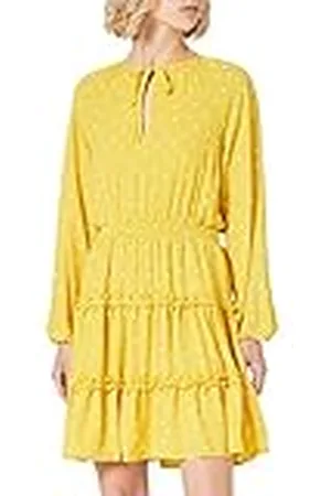 VILA Dames Vidotties L/S jurk/Pb jurk, Spicy Mustard/Aop:w. Cloud Dancer Dots, 36