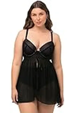 Ulla Popken Babydoll, Softcups, Frontclosure, Velvet nachthemd, zwart, 90 dames, , 90