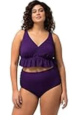 Ulla Popken Dames, structuur, ruches, softcus, bandjes verstelbare bikiniset, , 54