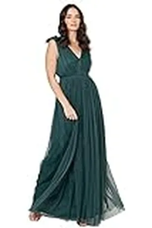 Maya Deluxe Maxi-jurk voor dames, met ruches, schouderdetail, bruidsmeisje, smaragdgroen, 12