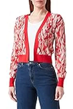 Taifun Gebreid vest voor dames met glitterdetails lange mouwen, manchetten, gebreide jas, jacquard, patroon, , 36