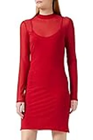 NA-KD Mini-jurk met lange mouwen voor dames, casual avondjurk, lichtrood, XXS