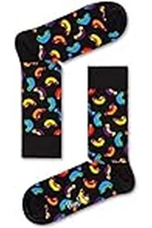 Happy Socks Hotdog, Kleurrijke en Leuke, Sokken voor Dames en Heren, Zwart-Blauw-Oranje-Geel (36-40)