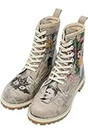 Dogo Femme Cuir Vegan Gris Bottes Longues - Bottes de Mode Décontractées Confortables Faites à la Main, A Flower From The Past Frida Kahlo Motif
