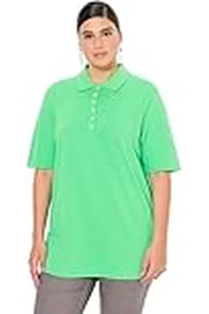 Ulla Popken Poloshirt voor dames, piqué, polokraag, fluwelen knoopsluiting, T-shirts met korte mouwen, , 46-48