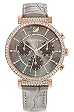 Swarovski Passage Chrono horloge, Swiss Made, Lederen band, Grijs, Roségoudkleurige afwerking