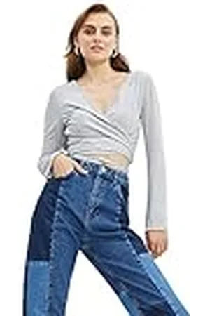 Trendyol Dames getailleerde wrapover double-breasted gebreide blouse, , XL