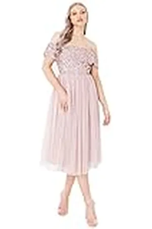 Maya Deluxe Vrouwen dames bardot jurken midi hoge rijk taille pailletten verfraaid formele avond voor bruiloft gast bruidsmeisje, , 50