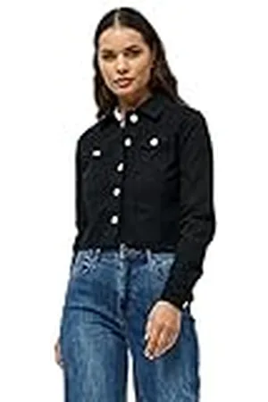 DESIRES Lola Cropped Denim Jas | Zwarte Jassen Voor Vrouwen UK | Lente Jas Dames | Maat L