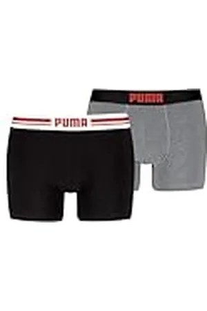PUMA Everyday Placed Logo Boxer voor heren, verpakking van 2 stuks, Mid Grey Melange/Oranje, L