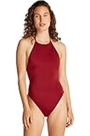 Calvin Klein Vrouwen hoge hals ONE Piece-RP KW0KW02733 halter badpak, paars (pruim glazuur), M, , M