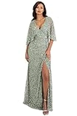 Maya Deluxe Maxi dames pailletten verfraaid wrap A-lijn jurk voor bruiloft gast bruidsmeisje avond prom bal gelegenheid, , 40
