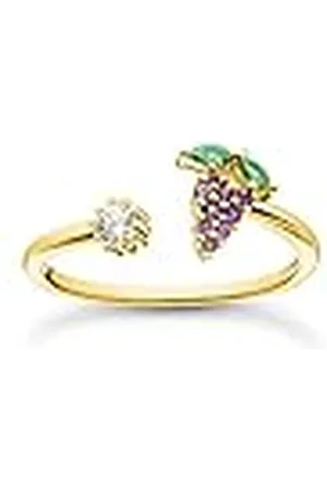 Thomas Sabo Damenring Offen mit Weintrauben Motiv 925er Sterlingsilber mit 750er Gelbgold Vergoldung mit Zirkonia in Grün, Lila und Weiß, Größe: 54, TR2354-971-7-54