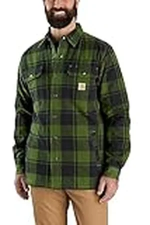 Carhartt Heren Relaxed Fit Flanel Sherpa-voering Jack Shirt met button-down kraag, , M