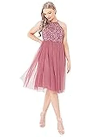 Maya Deluxe Midi-jurk voor dames, met halterhals, tule, voor avond, afstudeerbal, bruiloft, bruidsmeisjes, baljurk, , 54