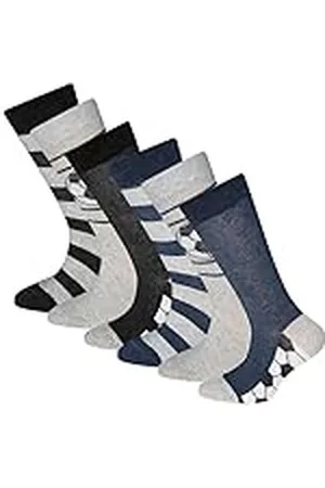 Ewers Set van 6 kindersokken voetbal - 6 paar sokken voor jongens met voetbalmotieven, made in Europe, blauw/grijs/zwart, Meerkleurig, 31-34