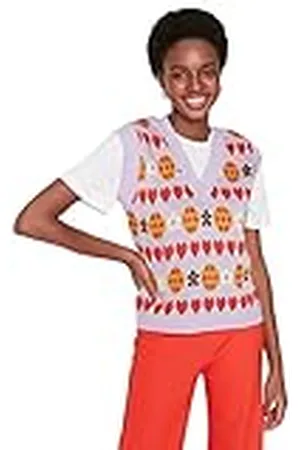 Trendyol Dames V-hals effen kleuren nauwsluitend gebreid vest sweater, paars, L, , L