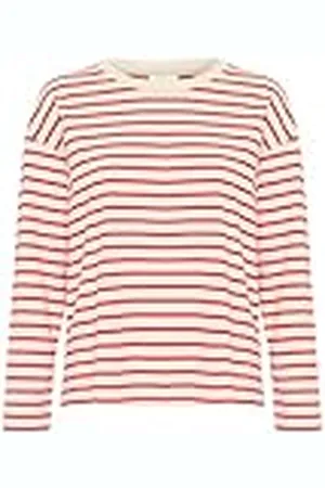 Kaffe Dames T-shirt met lange mouwen Boxy Fit Crew Neck Striped Tee Cotton Jersey Dames, , S