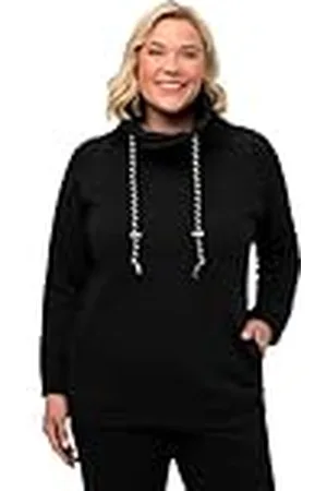 Ulla Popken Womenswear Plus Size Curvy Oversize Koord Kraag Lange Mouw Sweatshirt 713963, Zwart (Zwart 71396310), 50-52