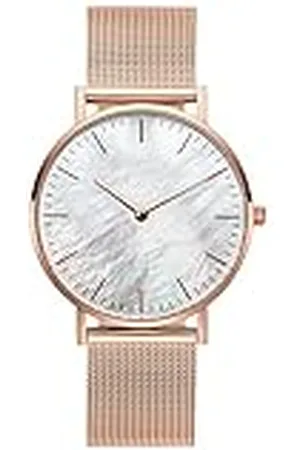 Basfur Polshorloge voor dames, analoog kwartshorloge voor dames, met armband van roestvrij staal, Rose Gold Band/White Dial, Modern
