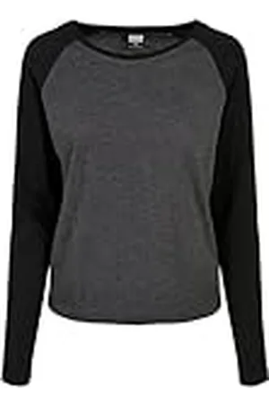Urban classics Meisjes-T-shirt met lange mouwen en brede ronde hals, raglanmouwen, baseballshirt in contrasterende kleur, verkrijgbaar in 3 kleuren, maat XS tot 5XL, grijs/zwart (charcoal/black), 5XL