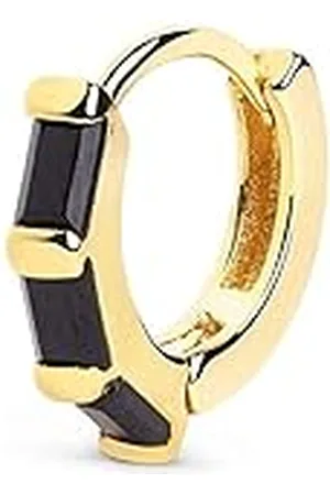 SINGULARU Losse Oorbel Hoepel Sia M Black. 925 Sterling Zilver met 18Kt Goud Plating. Congo Sluiting. Sieraden voor Vrouwen