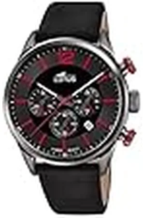 Lotus Herenhorloge van roestvrij staal en leer in de kleur grijs-rood-zwart 43mm, waterdichtheid: 10bar, 18687/6