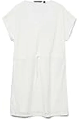 VERO MODA Dames Jurk met V-hals, korte mouwen en tailleband, Colour:White, Size:M