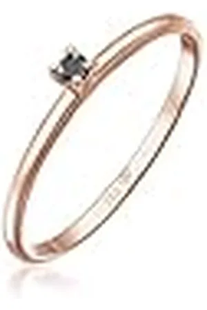 Elli DIAMONDS Ring Dames Solitaire Zwart met Diamant (0.015 ct) in 750 Rose Goud