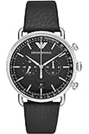 Emporio Armani Chronograaf horloge van zwart leer voor heren