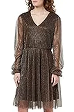 ONLY Dames ONLFALLON LS V-hals jurk WVN CS jurk, Zwart/Detail:Brons Lurex, S