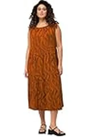 Ulla Popken Dames, grote maten, jersey jurk met detail op de hals en all-overprint, , 50/52 NL