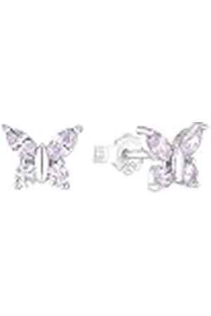 Amor Oorbellen 925 Sterling Zilveren Meisjes Oorbellen, Met Zirkonia Synth., 0,7 cm, Zilver, Vlinder, Wordt Geleverd In Sieraden Geschenkverpakking, 2036526