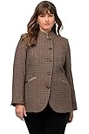 Ulla Popken Dames Janker geruit met fluwelen kraag blazer, , 42 grote maten